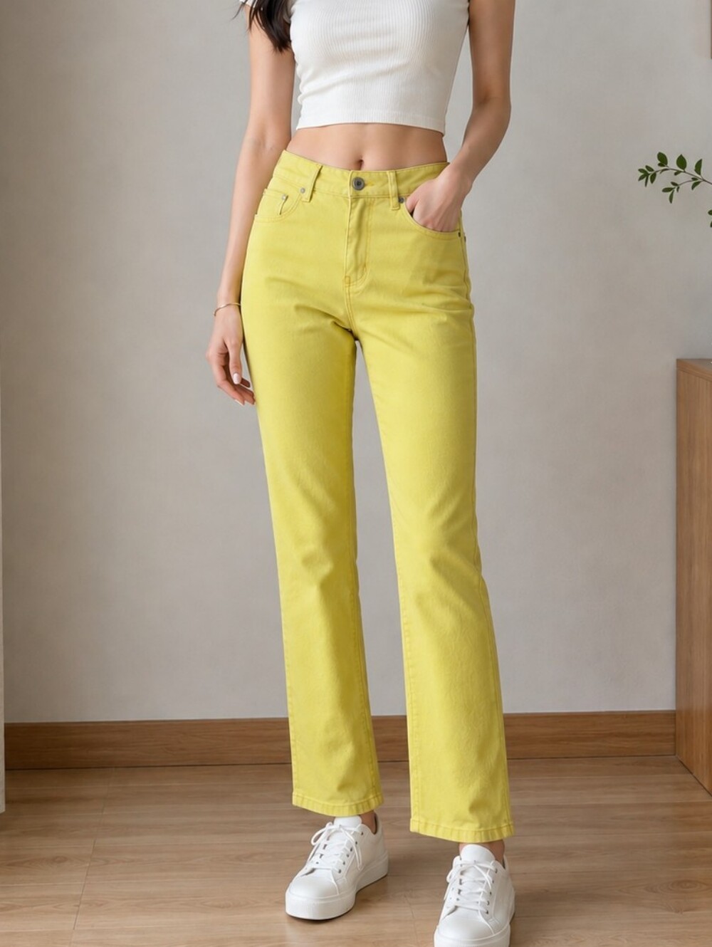 CAbi Lemon Yellow Cropped Flare Jeans Size 6